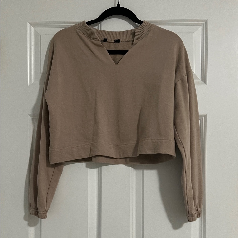 Women's Tan Cropped Sweatshirt